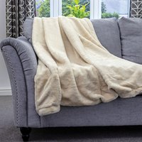 Dreamcatcher Luxury Faux Fur Polyester Throw Over Blanket 160x130cm in Cream | Size: 160x130 cm