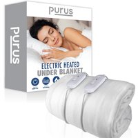 Purus Luxury Polyester Electric Blanket Heated Fully Fitted Bed Under Blanket 3 Heat Settings - Single/Double/King/Super King in White | Size: Double