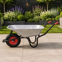 Samuel Alexander 90 Litre 150kg Capacity Heavy Duty Galvanised Metal Garden Wheelbarrow with Pneumatic Tyre in Silver