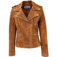 House of Leather Women's Womens Real Suede Jacket Biker Style Skylar in Tan | Size: 14