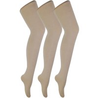 Sock Snob Women's 3 Pair Coloured Opaque 80 Denier Plain Block Colour Tights in Beige | Size: Large