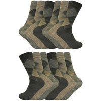 Sock Snob Men's 12 Pair Soft Lambswool Honeycomb Top Argyle Patterned Socks in Brown | Size: 6-11