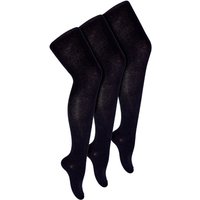 Sock Snob Girl's 3 Pack Plain Soft Breathable Cotton School Tights in Black | Size: 3-4 Years