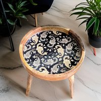 Hartsmede Handmade Side Table Solid Mango Wood Detachable Legs French Paisley in Black