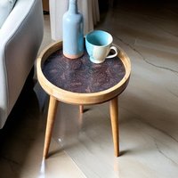 Hartsmede Handmade Mango Wood Side Table Detachable 22" Legs Intricate Metal Embossed in Bronze