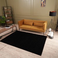 THE RUGS Black Plain Soft High Pile Shaggy Rugs & Runners Living Room Bedroom | Size: 80 cm x 150 cm