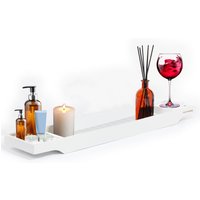 MANTRARAJ Bamboo Bath Caddy Tray Bridge Bath Tray Table Bathroom Shelf Organizer in White