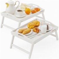 MANTRARAJ Bamboo Bed Tray Table with Foldable Legs Breakfast Lap Tray in White | Size: 1 Pack