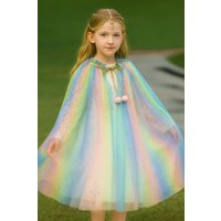 Lilly + Bo Girl's Unicorn Cape ~ A perfect Christmas gift for girls with a Pink Satin Drawstring Bag in Indigo | Size: 5-8 Years