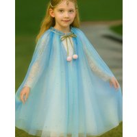 Lilly + Bo Girl's Frozen Cape ~ A perfect Christmas gift for girls with a Pink Satin Drawstring Gift Bag in Blue | Size: 0-4 Years
