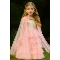 Lilly + Bo Girl's Posey Cape ~ A perfect Christmas gift for girls with a Pink Satin Drawstring Bag in Ivory | Size: 0-4 Years