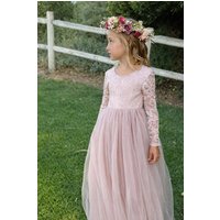 Lilly + Bo Girl's Celestial in Dusty Rose Party or Flower Girl Dress with Flower Sash in Pink | Size: 9-12 m