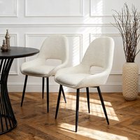 Home Garden Direct Pebble - Set of 2 Boucle Dining Chairs - Light Grey in Cream