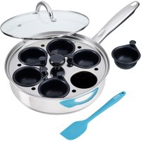 Cooks Professional Stainless Steel Egg Poacher Pan with Lid & Spatula - 2, 4 or 6 Cup in Silver | Size: Medium