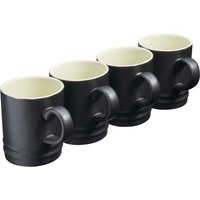 Cooks Professional Set of 4 Colourful Stoneware Mugs - Tea Coffee Drinking Cups - 350ml in Black | Size: 4 Pack