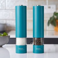Cooks Professional Electric Salt & Pepper Mill Set Stainless Steel Automatic Grinder in Teal
