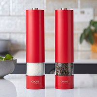 Cooks Professional Electric Salt & Pepper Mill Set Stainless Steel Automatic Grinder in Red
