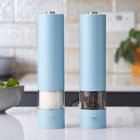 Cooks Professional Electric Salt & Pepper Mill Set Stainless Steel Automatic Grinder in Blue