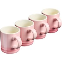 Cooks Professional Set of 4 Espresso Coffee Cups - Mini Colourful Stoneware Mugs 100ml in Pink