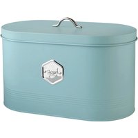Cooks Professional Bread Bin Metal Kitchen Storage Canister with Silver Nameplate in Blue