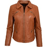 House of Leather Women's Womens Real Leather Biker Jacket Slim Fit Nova in Tan | Size: 8