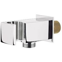 Nes Home Square Chrome Wall Outlet Elbow Hose Connector with Shower Handset Holder in Silver