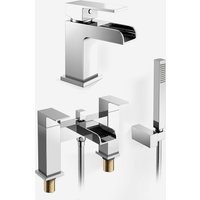Waterfall Basin Mono Tap & Bath Shower Mixer Tap Chrome Metallic