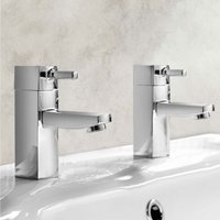 Chrome Deck Mounted Hot & Cold Twin Basin Taps Brass