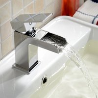 Ozone Modern Waterfall Chrome Basin Sink Mono Mixer Tap Metallic