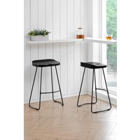 MH London 'Lara' Set of Two Saddle Seat Breakfast Bar Stools: Handmade Armless Wood Counter Barstool with Black Legs