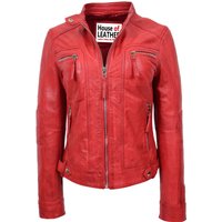 House of Leather Women's Womens Real Leather Biker Jacket Annie Red 12 | Size: 16
