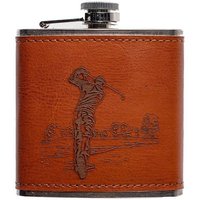 Selbrae House Leather Hip Flask - Golf in Brown