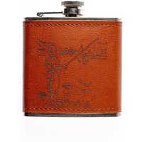 Selbrae House Leather Hip Flask - Fishing in Brown