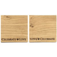 Selbrae House 2 Oak Coasters - Love & Celebrate in Beige