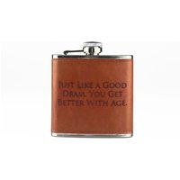 Selbrae House Leather Hip Flask - Good Dram in Brown