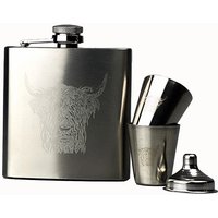 Selbrae House Hip Flask & Cup Set - Highland Cow in Brown
