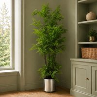 Leaf 150cm Artificial Moss Base Fern Foliage Plant with Silver Metal Plater in Green