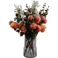 Leaf 60cm Smoke Grey Vase Pink Peonies & Artificial Eucalyptus