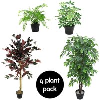 Leaf Pack of 4 Mixed Artificial Plants & Trees in Green
