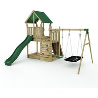 OutdoorToys Wooden Climbing Frame with Play Tower & Slide - M3 Double Ramp in Brown