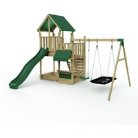 OutdoorToys Wooden Climbing Frame with Play Tower & Slide - M3 Double Shop in Brown
