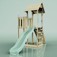 OutdoorToys PolarPlay Balcony Tower Kids Wooden Climbing Frame with Slide - Una Sage in Beige