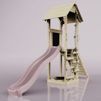 OutdoorToys PolarPlay Tower Kids Wooden Climbing Frame with Slide - Yarin Rose in Beige