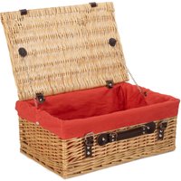 Red Hamper Wicker 45cm Buff Picnic Basket with Cotton Lining in Red