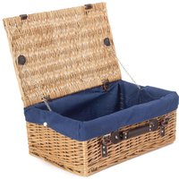 Red Hamper Wicker 45cm Buff Picnic Basket with Cotton Lining in Blue