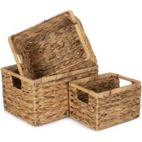 Red Hamper Water Hyacinth Set of 3 Nordic Water Hyacinth Storage Basket in Brown