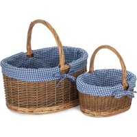 Red Hamper Wicker Set of Two Country Oval Shopping Baskets in Blue