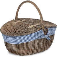 Red Hamper Wicker Antique Wash Finish Lined Oval Picnic Basket in Brown