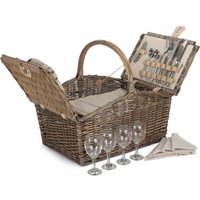 Red Hamper Deluxe Retro Double Lidded Fitted Picnic Basket in Off-White