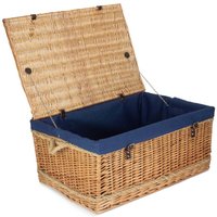 Red Hamper 72cm Rope Handled Cotton Lined Wicker Trunk in Blue